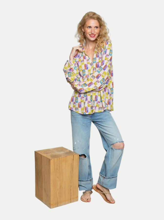 Emily Van Den Bergh Bluse mit Sardinenbüchsen Print bei Robert Ley