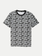 Tom Tailor Denim T-Shirt Palms 40034-black white stripy palm print bei Robert Ley