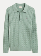 Gant Zopfstrickpullover mit Polo-Kragen 392-SOFT GREEN MELANGE bei Robert Ley