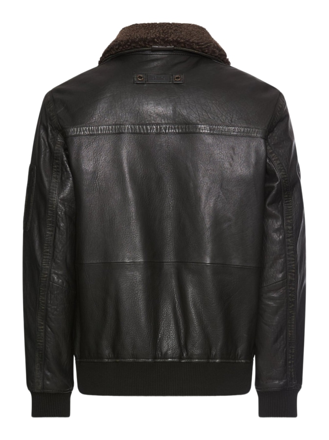 camel active Pilotenjacke aus Leder mit abnehmbaren Fellkragen bei Robert Ley