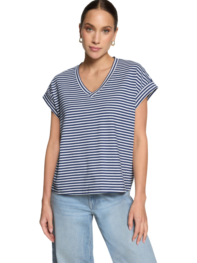 Zero Gestreiftes T-Shirt mit V-Ausschnitt bei Robert Ley