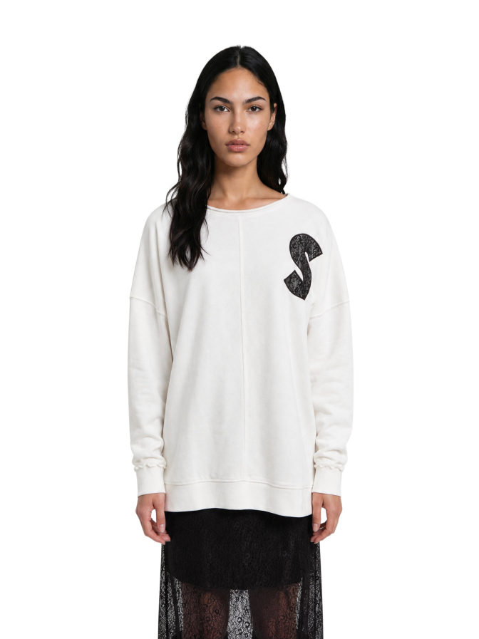 Smith & Soul Oversize Sweatshirt mit Schriftzug aus Spitze bei Robert Ley