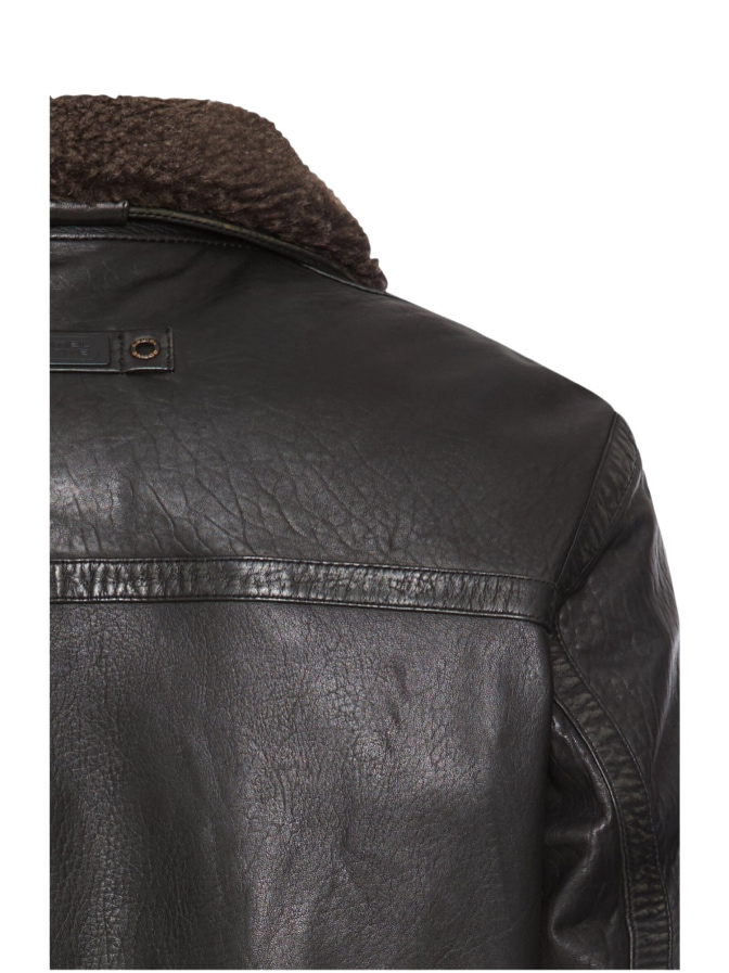camel active Pilotenjacke aus Leder mit abnehmbaren Fellkragen bei Robert Ley