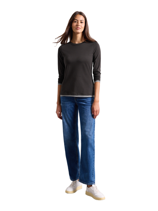 Street One Rundhalspullover mesh cuffs bei Robert Ley