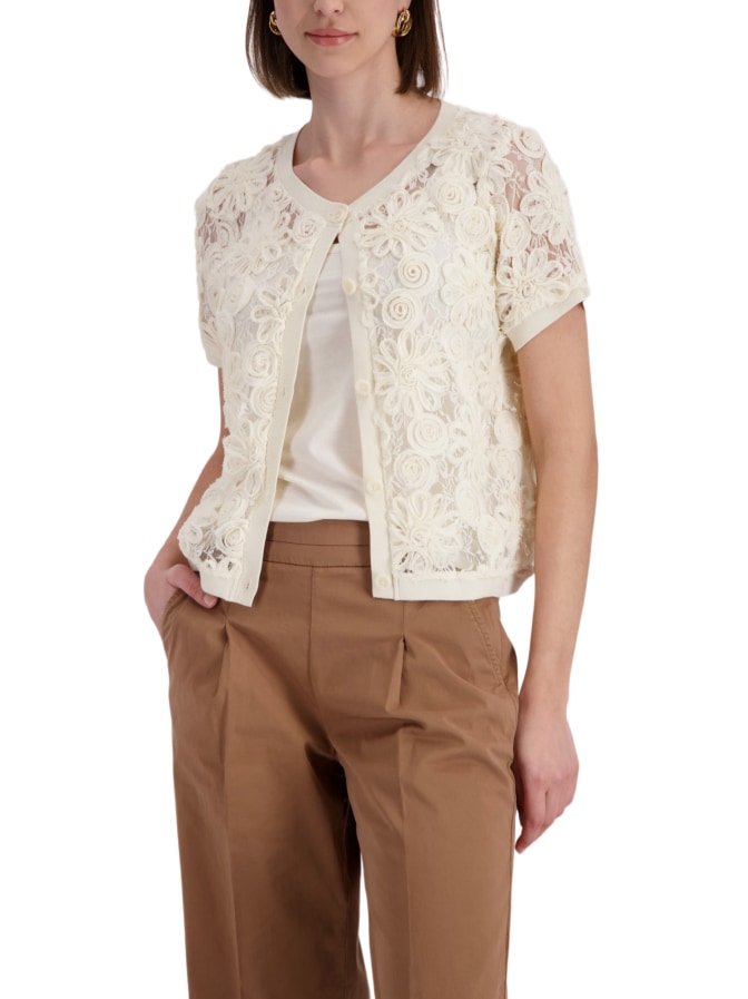 Monari Strickjacke mit floralem Spitzenmuster bei Robert Ley