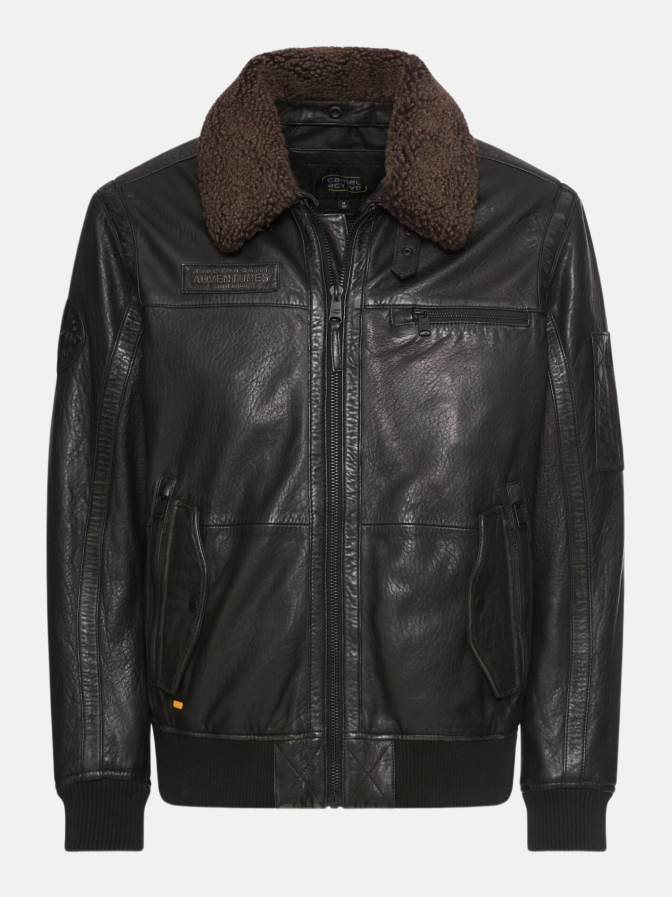 camel active Pilotenjacke aus Leder mit abnehmbaren Fellkragen bei Robert Ley