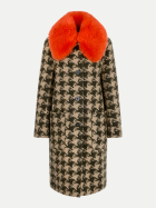 Marc Cain Hahnentritt-Mantel mit Fake-Fur-Kragen 620-tannin bei Robert Ley