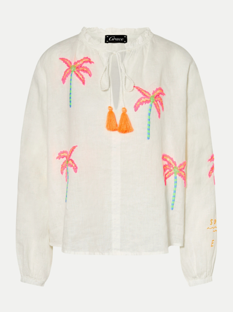 Grace Leinenbluse mit Palmen-Motiv bei Robert Ley