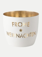 Giftcompany Windlicht Madras mit Motiv H: 8,5cm weiss/gold Frohe Weihnachten bei Robert Ley