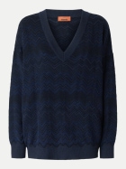 MISSONI Pullover mit V-Ausschnitt und Zig Zag-Muster solid navy blue bei Robert Ley