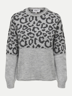 Only Pulover Jade mit Animalprint 179073010-Light Grey Melange/Leo/Dark Grey Me bei Robert Ley