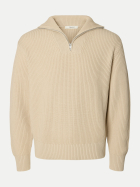 SELECTED HOMME Strickpullover mit halbem Reißverschluss 184679-Oatmeal bei Robert Ley