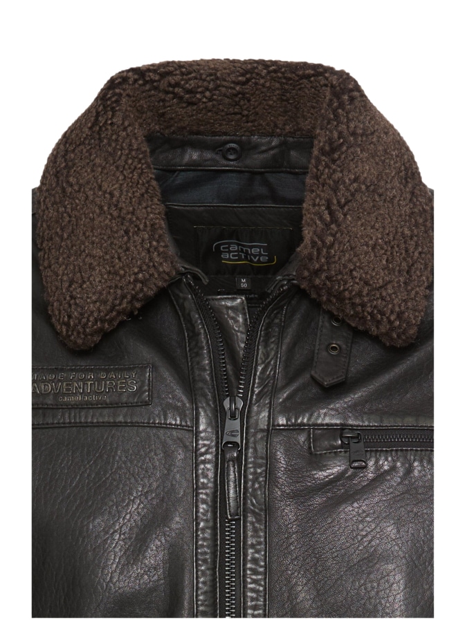 camel active Pilotenjacke aus Leder mit abnehmbaren Fellkragen bei Robert Ley