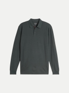 Tom Tailor Casual Langarm Poloshirt in Waffel-Optik 14406-Darkest Olive bei Robert Ley