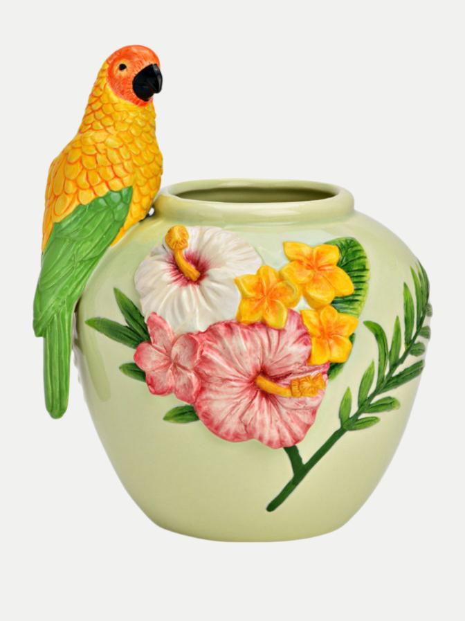 G.WURM Vase mit Papagei und Blumen bei Robert Ley