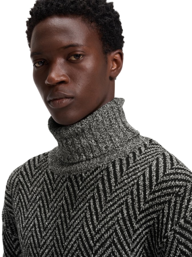 HUGO Rollkragenpullover mit Fischgrätmuster Sherborne bei Robert Ley