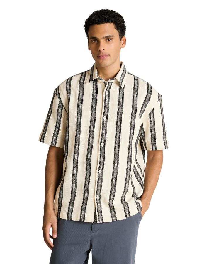 Tom Tailor Denim Loose- Fit Kurzarmhemd mit Streifenmuster bei Robert Ley