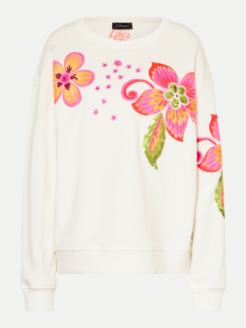 Grace Sweatshirt mit Blumen Pailletten bei Robert Ley
