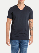Replay Basic T-Shirt mit V-Ausschnitt 067-nightblue bei Robert Ley