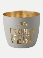 Giftcompany Windlicht Madras mit Motiv H: 8,5cm flannel/gold Frohes Fest bei Robert Ley