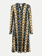 Robert Ley Hemdblusenkleid mit grafischen Retro-Muster Spindel blau/schwarz/cognac bei Robert Ley