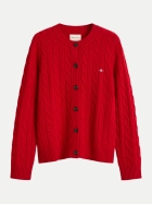 Gant Lammwoll-Strickjacke im Zopfstrick 630-RUBY RED bei Robert Ley
