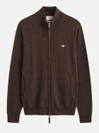 Gant Strickjacke aus Lambswool mit Reißverschluss 280-DK BROWN MELANGE bei Robert Ley