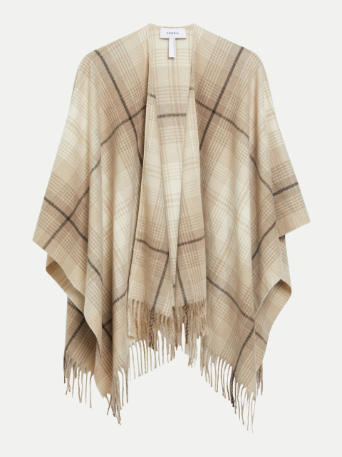 Comma Karierter Poncho mit Fransen bei Robert Ley