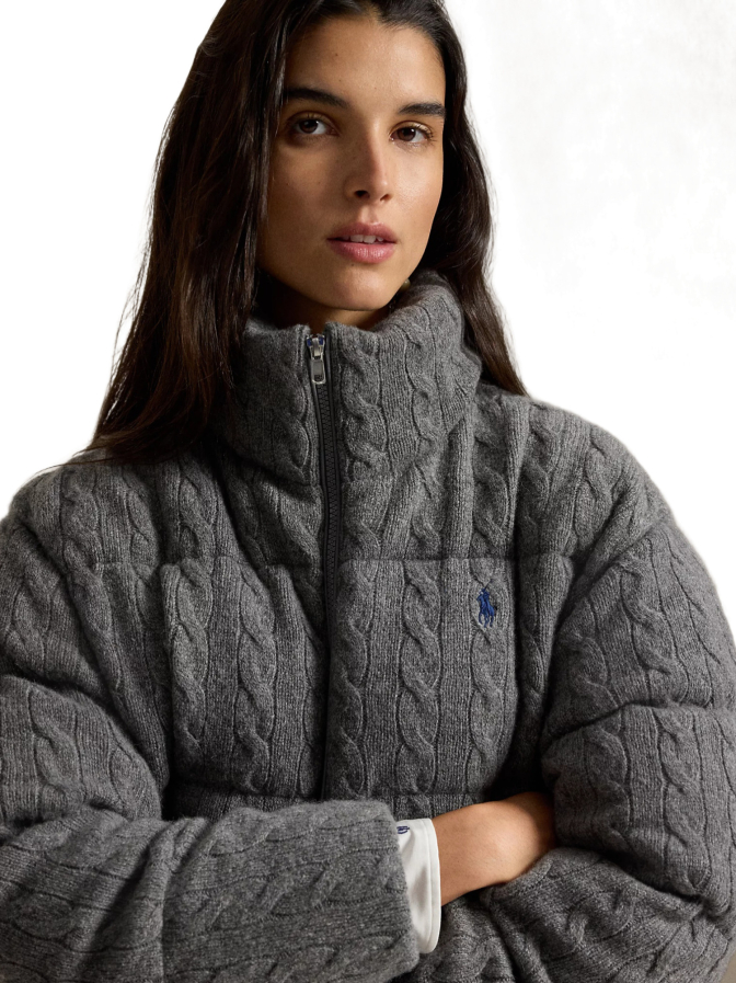 Polo Ralph Lauren Woll-Kaschmir-Pufferjacke mit Zopfmuster bei Robert Ley