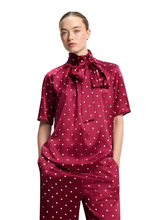 HUGO Gepunktetes Top aus Stretch-Satin Caena-1 bei Robert Ley
