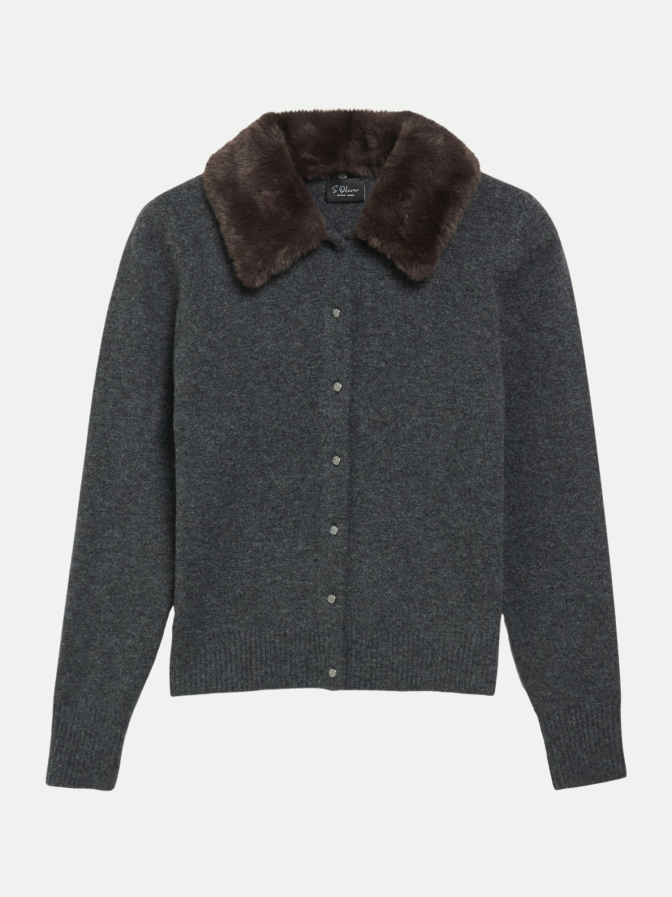 s.Oliver BLACK LABEL Strickjacke mit Kunstfellkragen bei Robert Ley