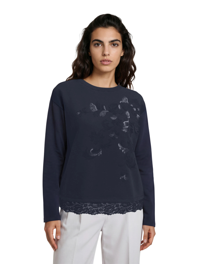 Milano Italy Sweatshirt mit Pailletten und Spitze bei Robert Ley