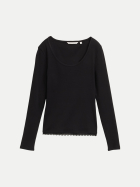 Tom Tailor Denim Langarmshirt mit Spitzen-Detail 14482-deep black bei Robert Ley