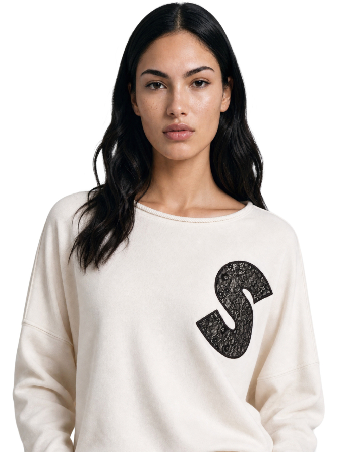 Smith & Soul Oversize Sweatshirt mit Schriftzug aus Spitze bei Robert Ley