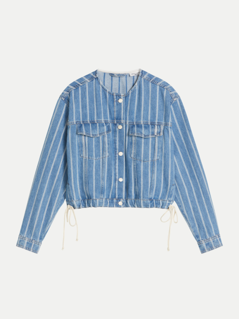 Marc O'Polo DENIM Gestreifte Boxy-Jeansjacke cropped bei Robert Ley