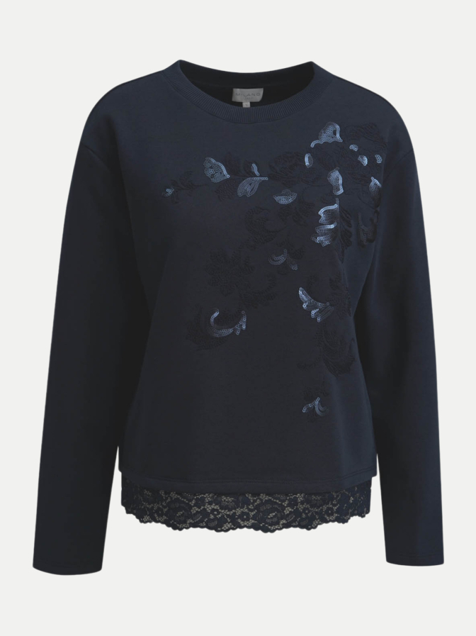 Milano Italy Sweatshirt mit Pailletten und Spitze bei Robert Ley