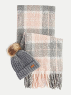 Barbour Geschenkset Beanie Saltburn & Schal Tartan GY31 grey rose bei Robert Ley