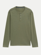 Tom Tailor Casual Langarmshirt mit Henley Kragen 10314-Oak Leaf Green bei Robert Ley