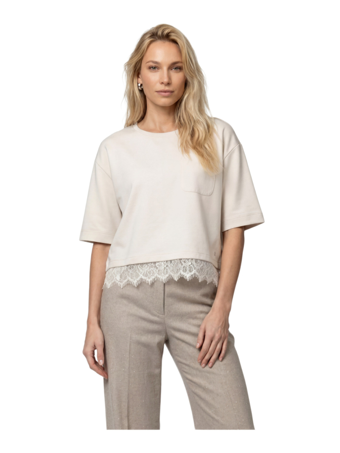 Monari Kurzarm-Sweatshirt mit Spitzenborte bei Robert Ley