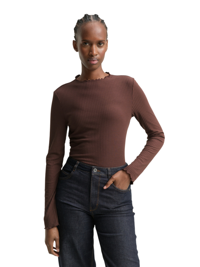Tom Tailor Denim Ripp Langarmshirt mit Stehkragen bei Robert Ley