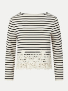 Veronica Beard Gestreiftes T-Shirt mit Spitze W0518 dove navy stripe bei Robert Ley