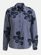 Milano Italy Hemdbluse mit Blumen-Bestickung 1605-NAVY PRINT bei Robert Ley