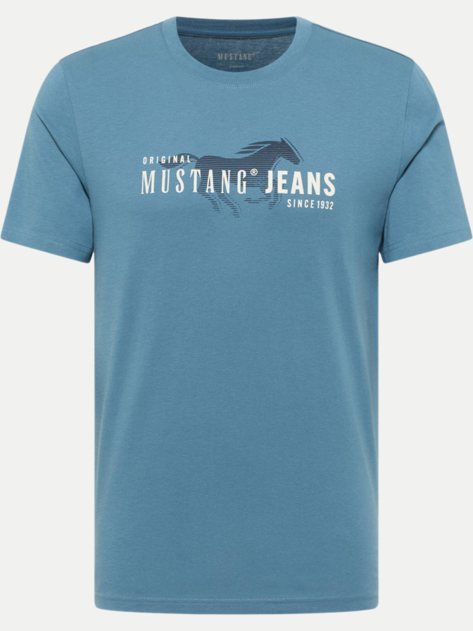 MUSTANG Herren T-Shirt Austin – Aus Reiner Baumwolle, Lockerer Schnitt, Logo-Print, Rundhals