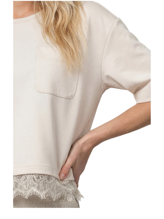 Monari Kurzarm-Sweatshirt mit Spitzenborte bei Robert Ley