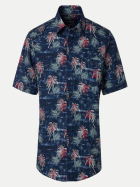 Casamoda Kurzarmhemd mit floralem Print 100-100 blau bei Robert Ley