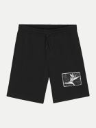 HUGO Shorts Darispan mit Logo-Patch 001-Black bei Robert Ley