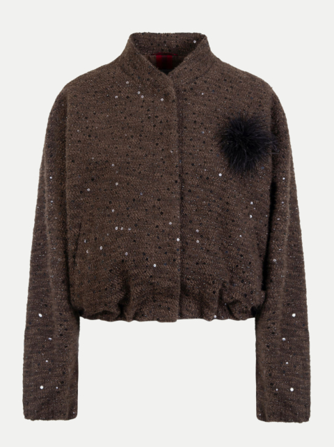 White Label Bouclé-Kurzjacke mit Pailletten und Brosche bei Robert Ley