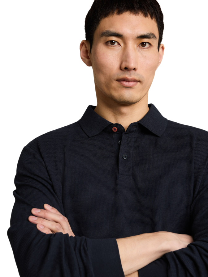 Tom Tailor Casual Langarm Poloshirt in Waffel-Optik bei Robert Ley