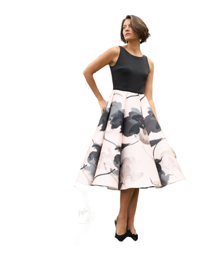 Swing Cocktail Kleid aus bedrucktem Twill bei Robert Ley
