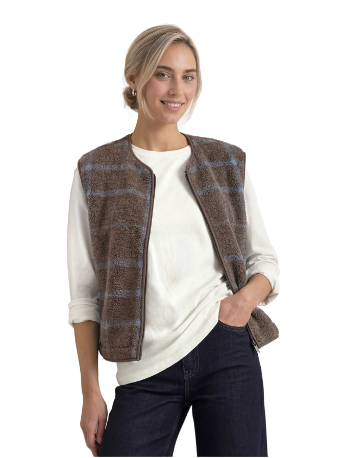 Street One Teddy-Weste mit Karomuster bei Robert Ley
